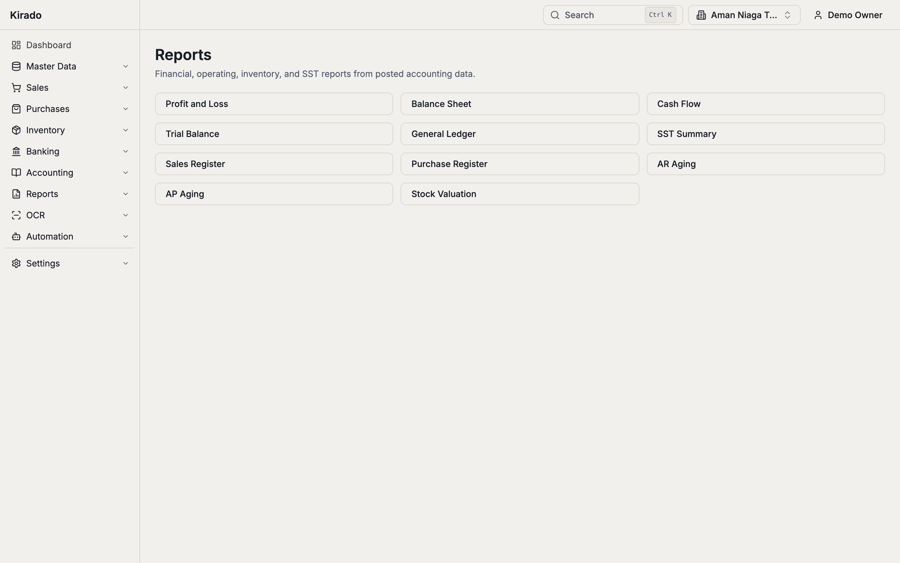 Kirado report catalog on desktop