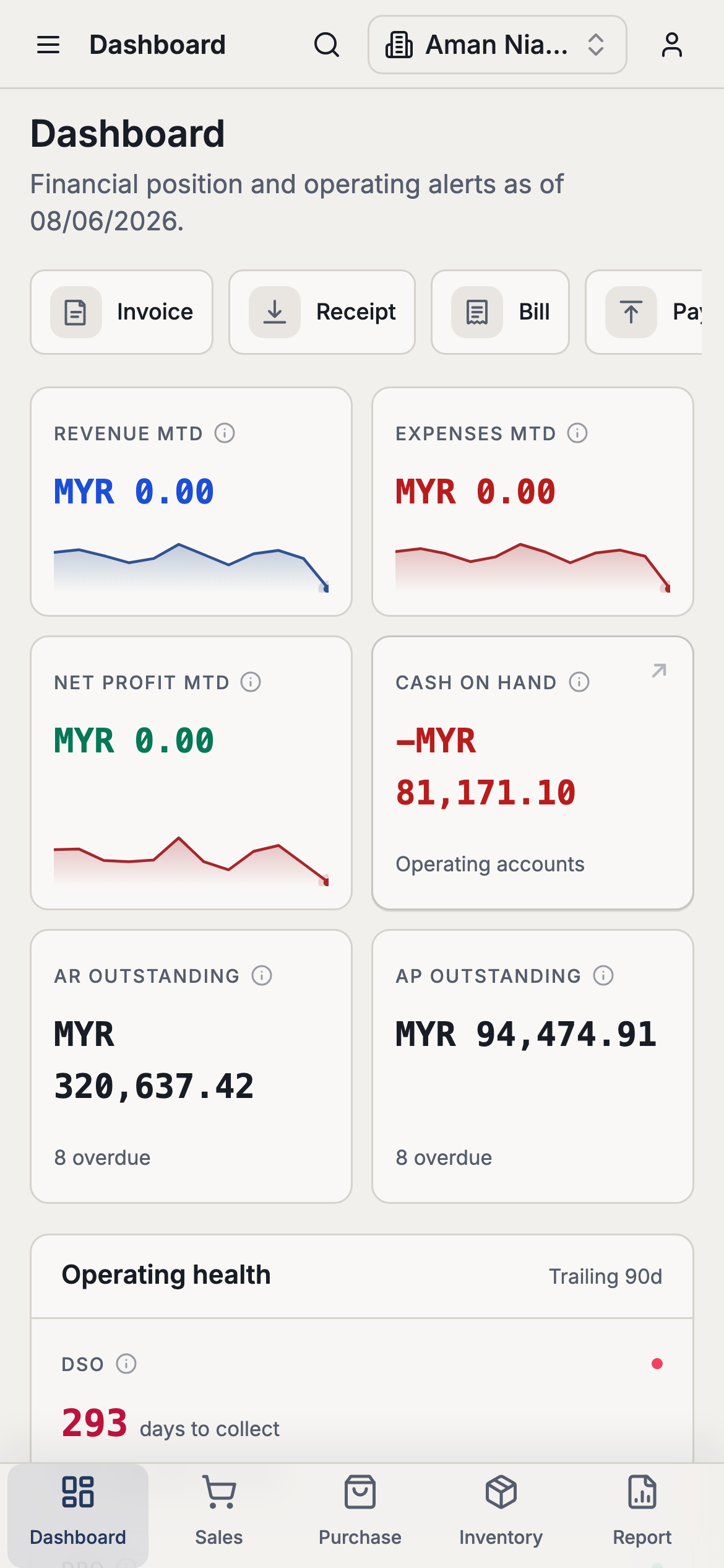 Kirado dashboard on a phone
