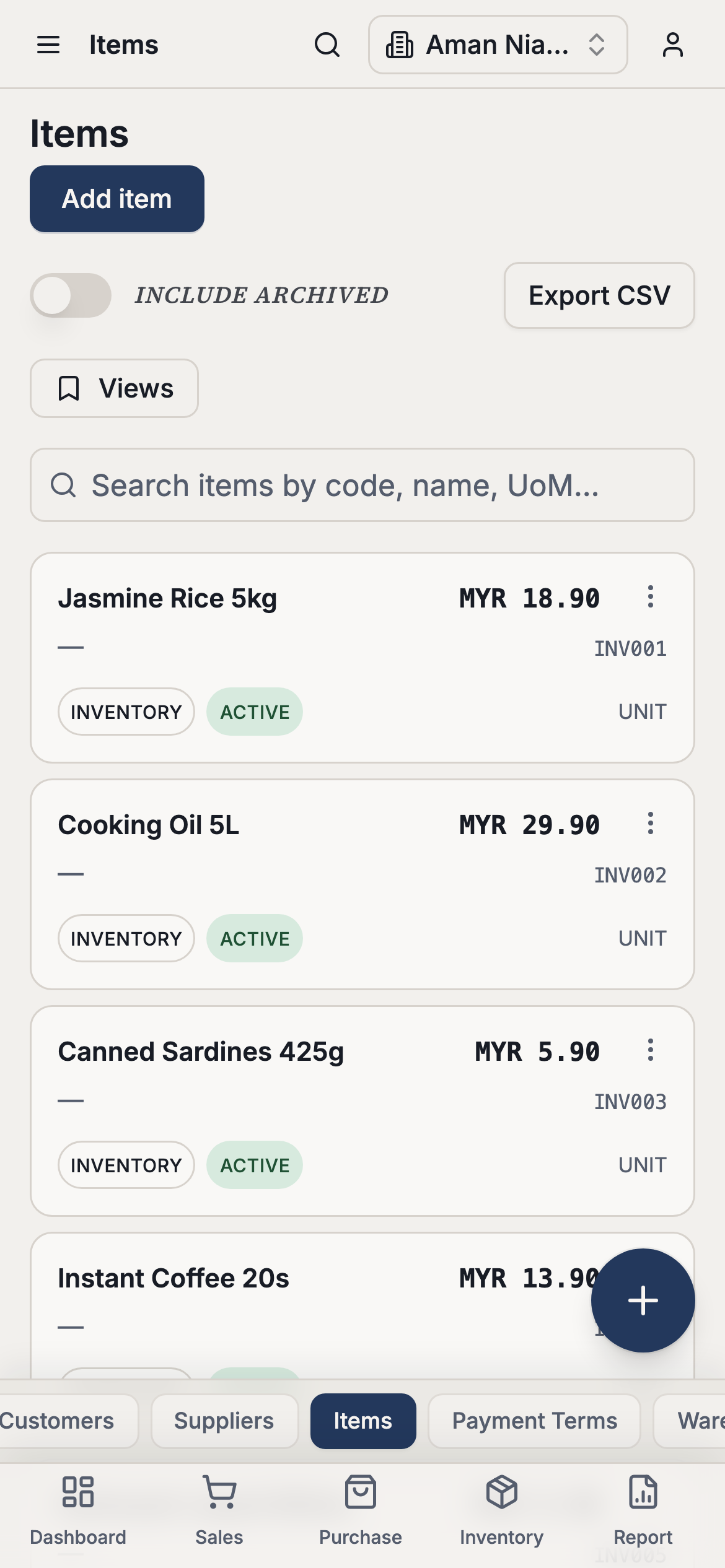 Kirado product list on a phone