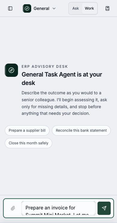 Workspace Work mode with an unsent example request in a mobile browser.